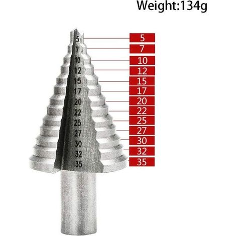 Metal Foret Conique Foret étagé 5mm-35mm,Triangle Conique Titane avec Revêtement Titane,pour Visseuse Percage sur Acier, Laiton, Bois, Plastique (1/5)