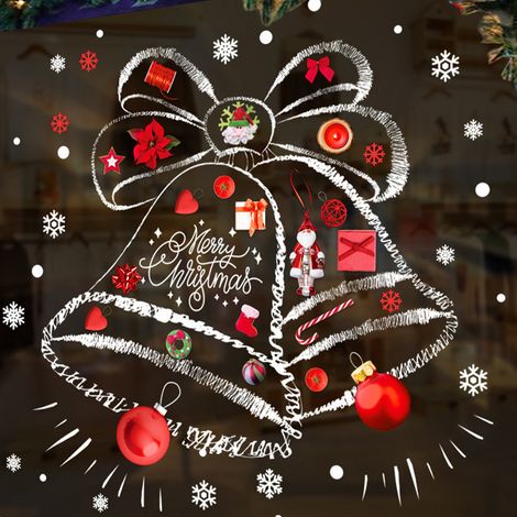 Decal Fenetre Noel - Motifs Flocons Arbre Noel Bonhomme Neige Pere Noel - Autoadhesif PVC Reutilisable - Pour Vitres Miroirs Portes En Verre - Lot de 1 (1/5)