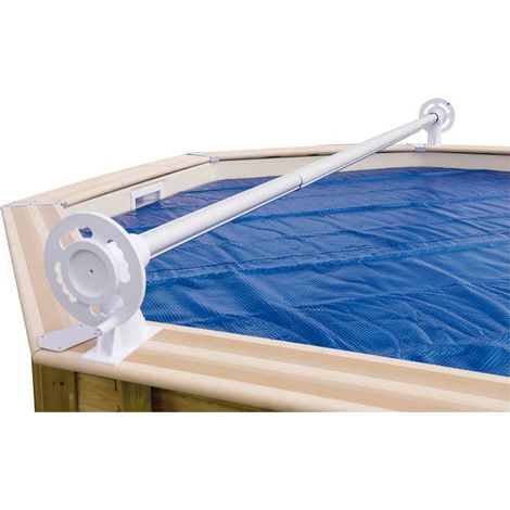 Ubbink – Enrouleur de bâche de piscine hors-sol bois 6,50 m – Aluminium blanc – Installation à visser – Modèle Luxe