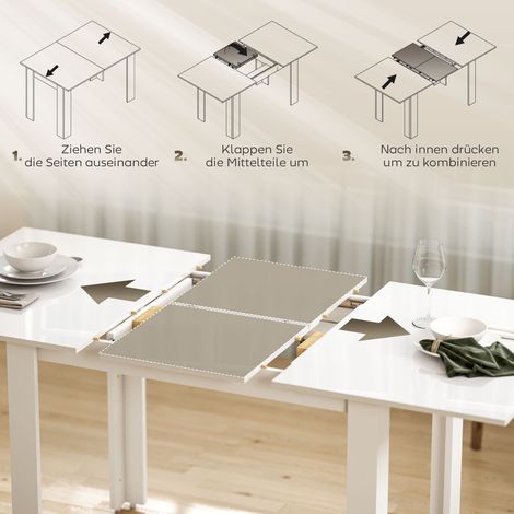 Table extensible 120-160 x 70 cm, table de cuisine ajustable pour 4-6 personnes, MDF, blanc brillant (1/5)