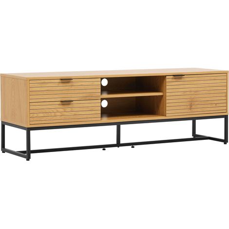 Meuble TV décor mélaminé 150 cm bois et noir (1/5)