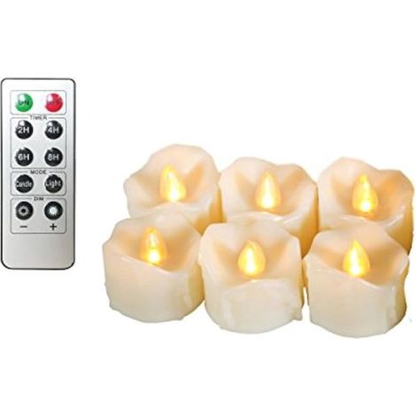 Juego de 12 velas LED con temporizador y control remoto, velas sin llama con efecto de parpadeo realista, color marfil. (1/3)