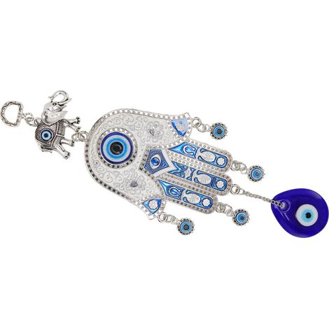 Colgante con forma de mano y forma de espejo retrovisor de coche con ojos azules, amuleto para decoración de paredes y pasillos.