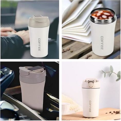 Tasse à café,tasse thermos Voyage,tasse à double paroi en acier inoxydable,Tasse à café de Voiture avec Couvercle et Paille,pour (1/4)