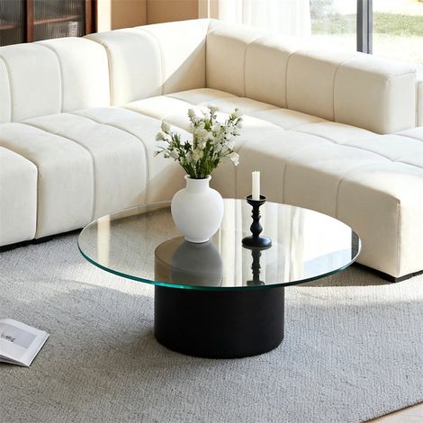 Plateau de Table Rond en Verre Trempé - Ø 91,5 cm - Épaisseur 7,2 mm - Haute Résistance et Design Minimaliste - Transparent (1/5)