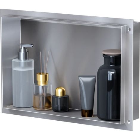VILSTEIN Duschnische 30x45cm Unterputz Wandnische Edelstahl Randloses Duschregal mit Ablage