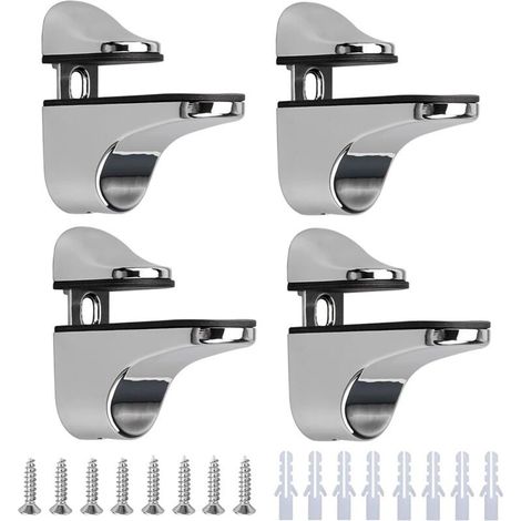 4 Pièces Support de Tablette en Verre,Réglables Alliage de Zinc Poli Salle de Bains Étagère en Verre pour Le Verre Et Les Planchers En Bois Jusqu'À 3-23 mm D'Épaisseur Max (1/5)