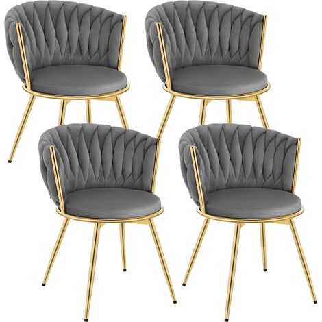 Lot de 2 Chaises Salle à Manger, Chaises Pivotantes en Velours, Dossier Tissé, Pieds en Métal, Gris Foncé (1/5)