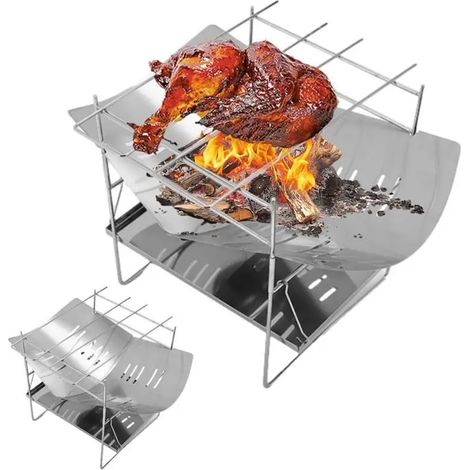 Camping Pliant feu de Camp Gril en Acier Inoxydable poêle à Bois Mini Barbecue Support extérieur Foyer Portable poêle à Bois brûleur for Camp(No Grilling Net) (1/5)