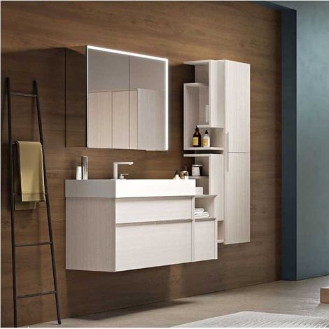 Mobile Bagno Space120 cm SospesoBianco Rock Base 3 cassetti e un vano a giorno - Lavabo in Resina (1/5)