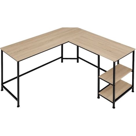 Bureau d'angle, style industriel et loft en bois clair 138x138x75,5cm (1/5)