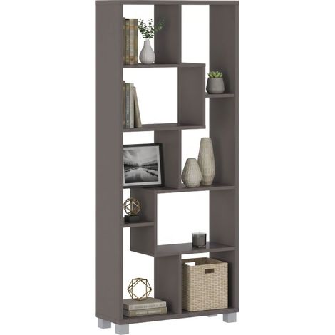 Libreria Veniano, Biblioteca 8 Ripiani, Installazione a Terra, Struttura Aperta, 68x25x161h cm Grigio