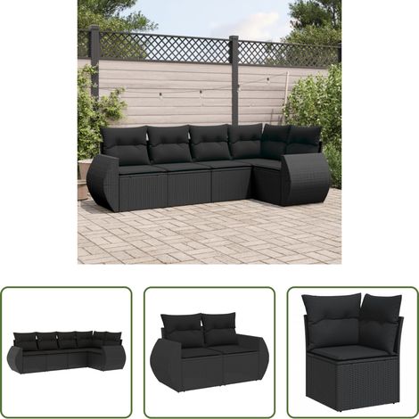 vidaXL Canapé en résine - Salon de jardin 5 pcs avec coussins noir résine tressée (1/5)