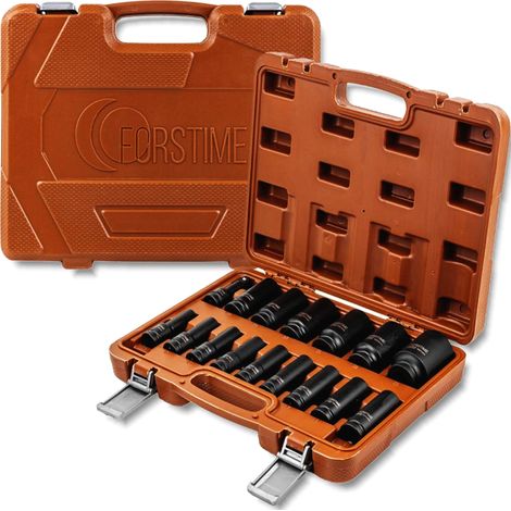 Juego de 16 llaves de vaso de impacto profundas Forstime con estuche de transporte. (1/5)