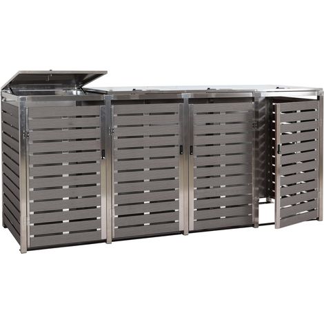 4er Mülltonnenverkleidung HHG-701, Mülltonnenbox, 120x264x85cm WPC Edelstahl 128kg anthrazit