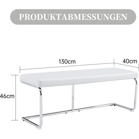 Banc en simili cuir blanc PU avec piètement chrome 130x40cm H46cm, assise design salle à manger entrée salon (1/5)