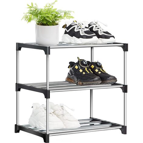 Etagere Chaussure, Empilable Meuble Chaussure en Métal, Petite Étagère à Chaussures 3 Niveaux, Rangement Chaussures pour 6 Paires pour Entrée, Couloir, Chambre à Coucher (1/4)