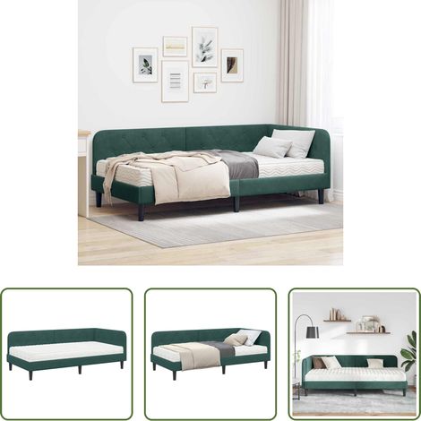 Cadre de lit - Cadre de lit d'angle Vert foncé 90 x 190 cm Velours (1/5)