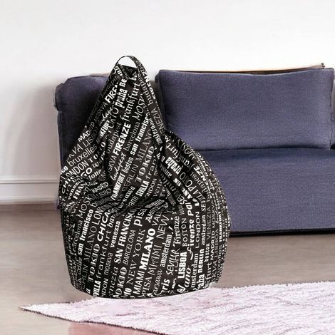 Dmora Pouf avec lettrage fantaisie, noir et blanc, Dimensions 80 x 120 x 80 cm (1/4)