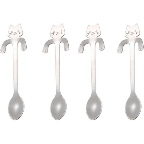 Cuillère À Café En Forme De Chat - Acier Inoxydable 304 - Design Suspendu Pour Tasse - Idéal Thé Café Milkshake - Lot De 4