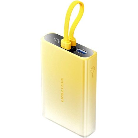 Batterie externe Vention 10 000 mAh USB-C + Lightning + USB-A 22,5 W avec affichage LED jaune