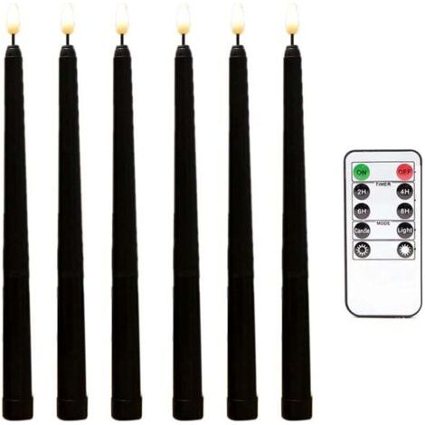6 Pièces Séries Bougies Coniques Noires Sans Flamme Scintillantes avec Minuterie à Distance à 10 Touches, Bougies de Fenêtre de Chandeliers à Led à Piles (1/4)