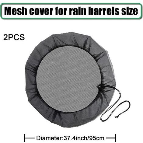 Filet de Protection pour Tonneau de Pluie avec Cordon de Serrage, 2 pcs 95cm Filet pour Citerne de Pluie pour Anti-Poussière, Anti-Moustique(Noire) (1/4)