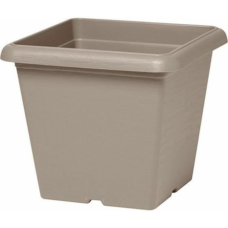 Vaso quadrato per fiori - GARDEN ID - Teramo Taupe - 40 x 35 cm - Resistente ai graffi - Effetto Pietra - Con fori (1/3)