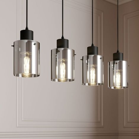[GEBRAUCHT] B-Ware Lindby Kourtney Hängeleuchte Hängeleuchte Glasschirm 4 Fl. E27 Schwarz Rauchg305 (1/2)
