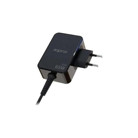 CARGADOR USB GAN APPROX 65W CABLE USB-C SOLDADO 1.8m PD COLOR NEGRO