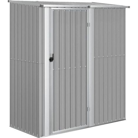 Cabane de jardin grise, dimensions 180,5 x 97 x 209,5 cm, en acier galvanisé. (1/5)