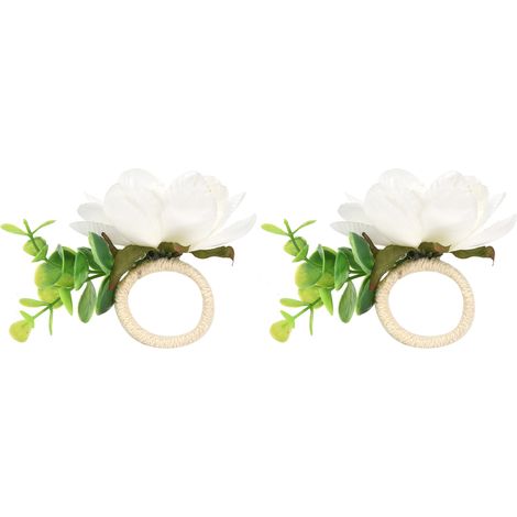 2Pcs Hemp Rope Napkin Buckle Simulation Flower Napkin Ring for Hotel Western Restaurant6622 White (1/5)