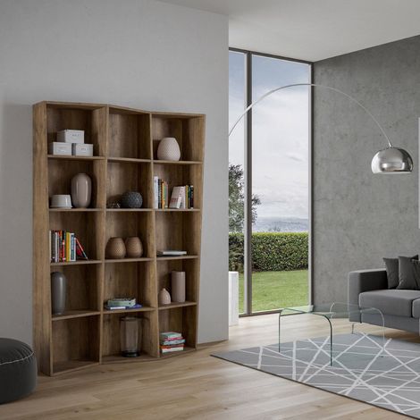 Libreria in legno Noce 137x200h cm con 3 elementi e vani trapezoidali TREK (1/5)