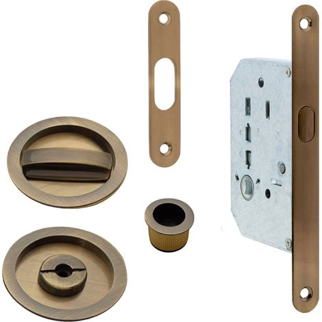 Kit puerta corredera picaporte condena uñero redondo cuero 16mm (1/3)