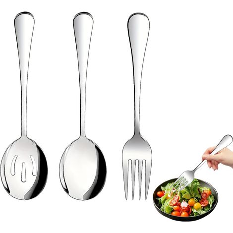 Lot de 3 cuillères de service en acier inoxydable - Technique de service - Grandes cuillères de service - Cuillères à fente et fourchette de service pour buffet, fête, banquet et réunions de famille (1/5)