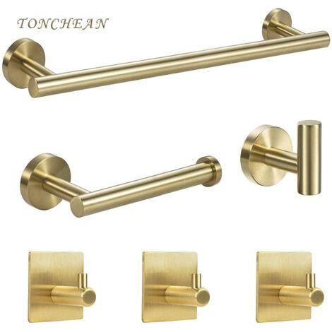 Towel Bars Set 6 Pieces, Bathroom Towel Bar, Towel Holder Towel Ring Hook Stainless Steel Wall Mounted Towel Holder Bathroom, Silver,Towel rings and (1/5)
