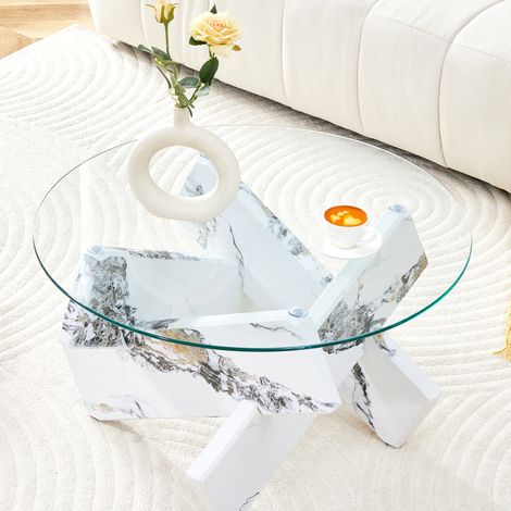 table basse salon ronde plateau verre style marbre 79 cm OKMYHOME (1/5)