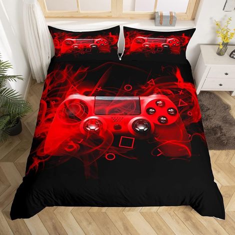 Jeux pour Enfants Matelas Ensemble De Literie 200x200cm Jeux Chambre Garçon Fille Décoration Électroniques Contrôleur De Lit Ensemble Couette Console pour Adolescents Rouge Noir - 200x200cm (1/5)