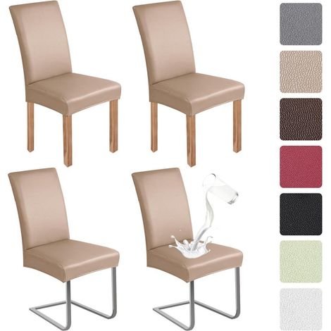 Stuhlhussen 4er Set PU Leder Khaki wasserdicht universell dehnbar (1/5)