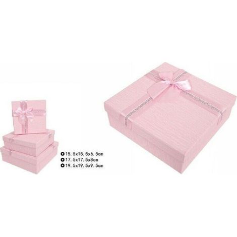 Set 3 Pièces Boîtes Cadeaux Différentes Tailles Carré Rose Avec Noeud 69346