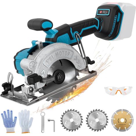 Scie circulaire sans fil pour 18 V batterie, mini scie circulaire manuelle Sans brosse (sans batterie), 125mm 3 Lames, Profondeur de Coupe 45mm, Inclinaison 0-45°, pour Bois, Carrelage, Métal (1/5)