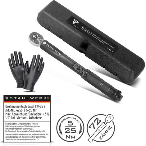 Llave dinamométrica STAHLWERK TW-25 ST 5-25 Nm 1/4" pulgada carraca reversible (1/5)