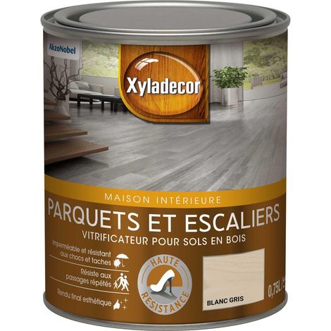 Vitrificateur pour sols intérieurs en bois - Parquet et Escalier - aspect satin blanc gris 0,75 L - Xyladecor