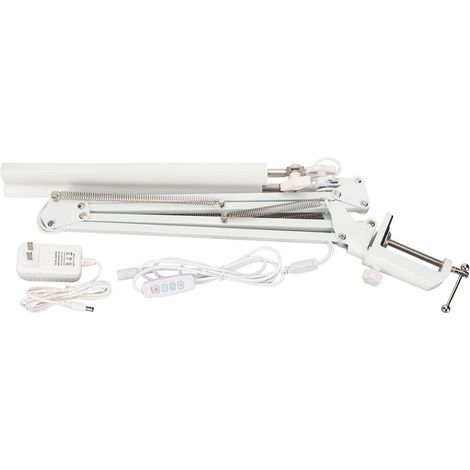 Lampe de bureau à pince double tête, bras long pliable orientable, luminosité réglable, protection des yeux pour étudier et lire. (1/5)