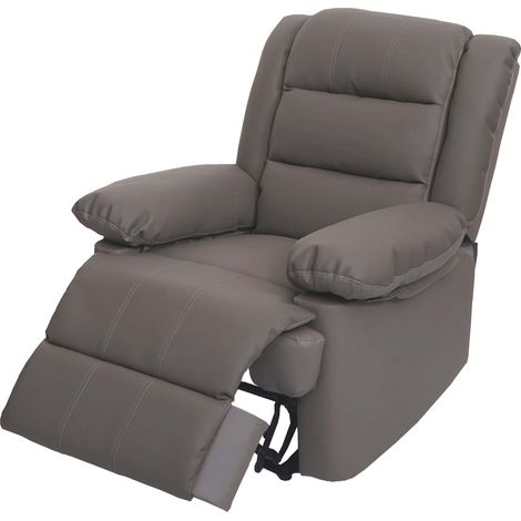 Poltrona relax reclinabile TV HHG-841 regolabile vera pelle ecopelle grigio beige