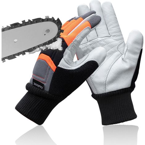 Gants de tronçonneuse classe 1 - Protection contre les coupures de 20 m/s - 12 couches de protection uniquement sur le dos de la main gauche - En cuir de chèvre et PVC - Gants de protection (1/5)