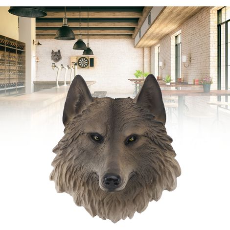 Escultura mural realista en 3D de cabeza de animal, hecha de resina, lobo, grande, para decorar sala de estar, dormitorio y bar [Decoración de interiores] (1/5)