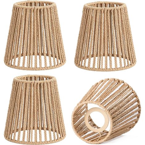Set of 4 Bohemian Rattan Lampshades, 10 x 14 x 14 cm, Small Lampshade E27 E26 for Floor Lamp, Table Lamp, Pendant, Mirror (1/5)