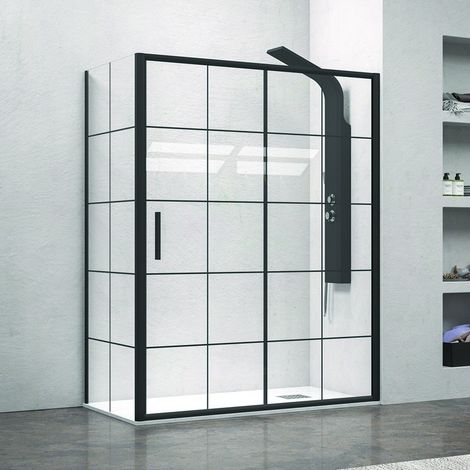 Cabina doccia nera 130x70 scorrevole vetro a quadrati neri NICO-D3000S kamalu