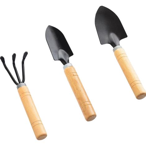 Mini Outils Jardin Bois - Kit Pelles Bêches Rateaux - Pour Plantation Intérieure Enfants - Lot De 3 Pièces (1/5)